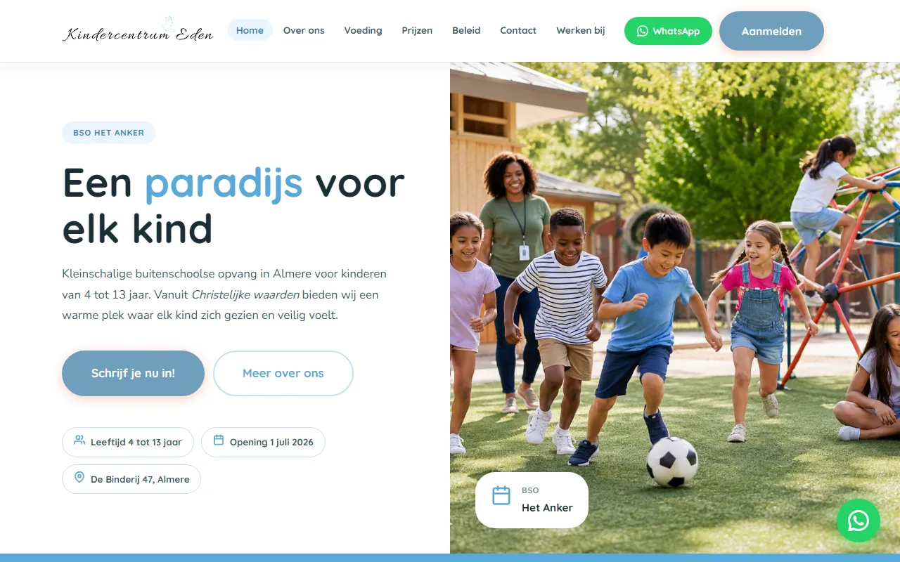 Website Kindercentrum Eden, gemaakt door Royal Giver