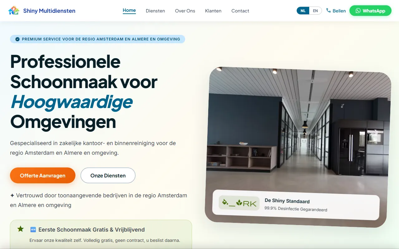 Website Shiny Multidiensten, gemaakt door Royal Giver