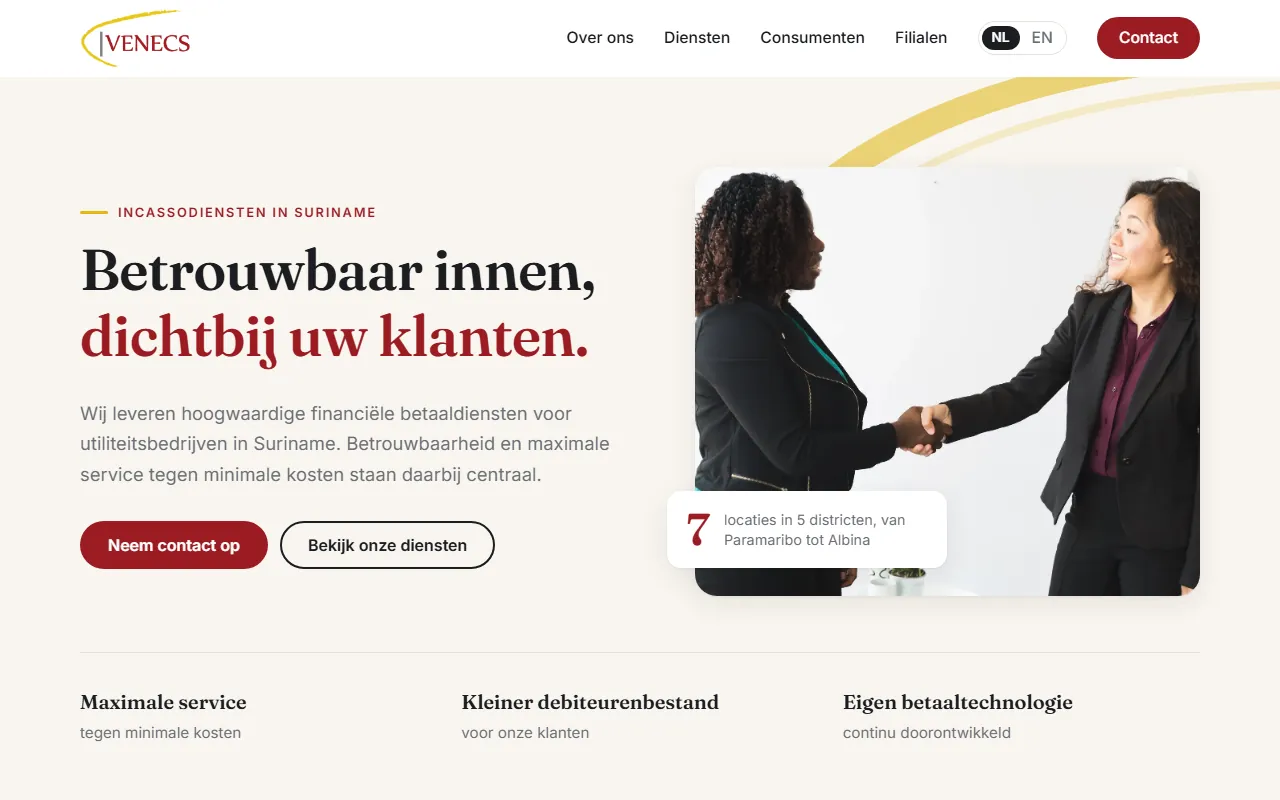 Website Venecs N.V., gemaakt door Royal Giver